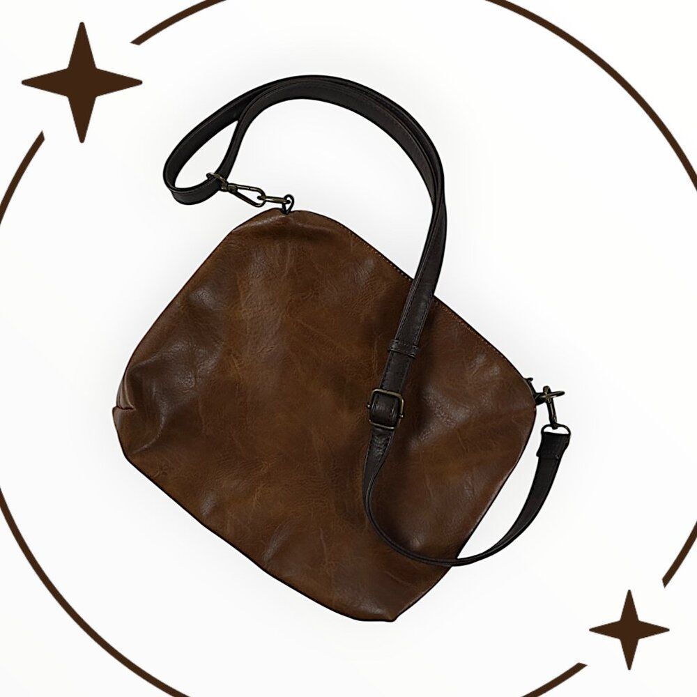 Liz Soto Brown Vegan Leather Crossbody Bag – Boho Chic, Minimalist 12"x10"